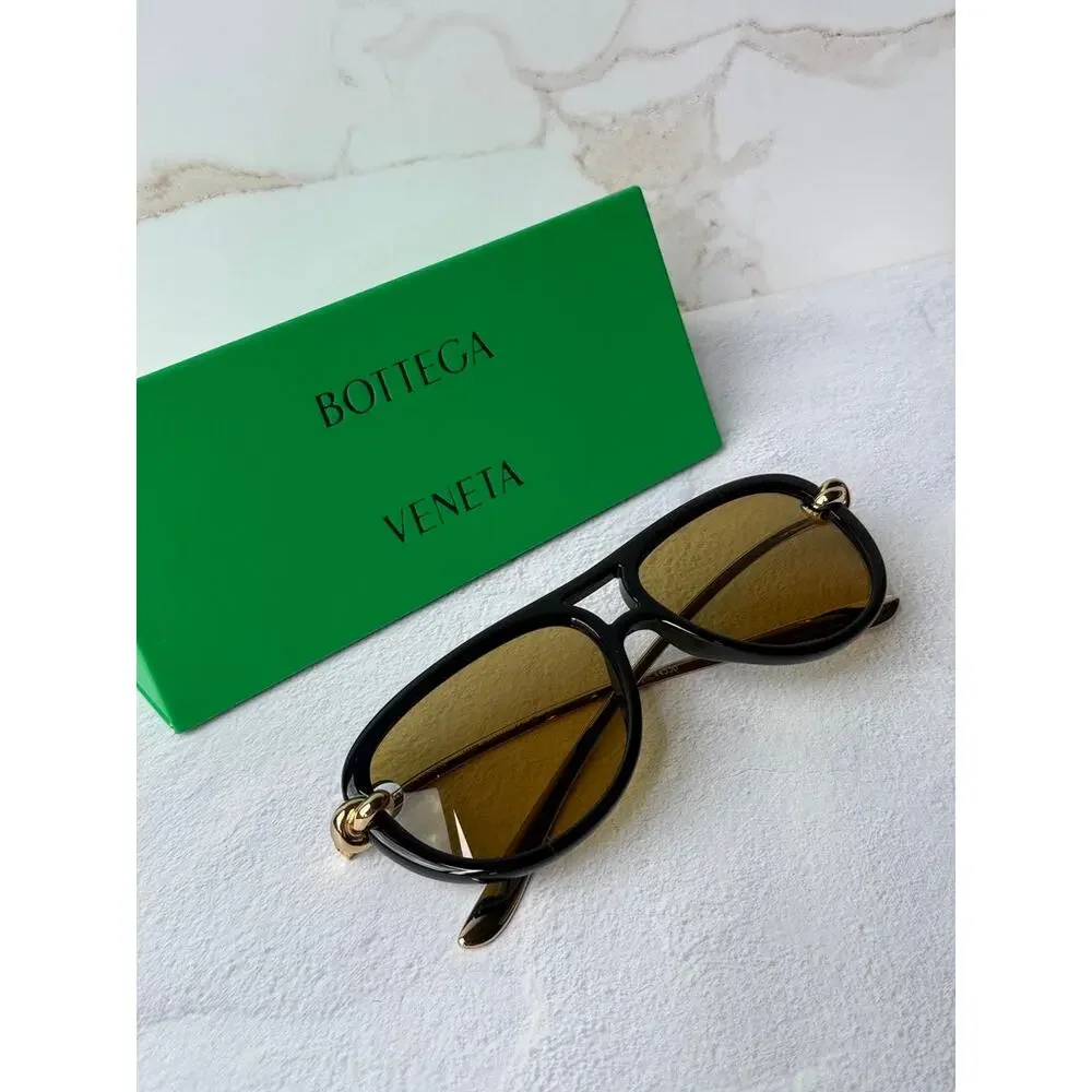 NEW Bottega Veneta BV1418S Black Aviator Sunglasses $760